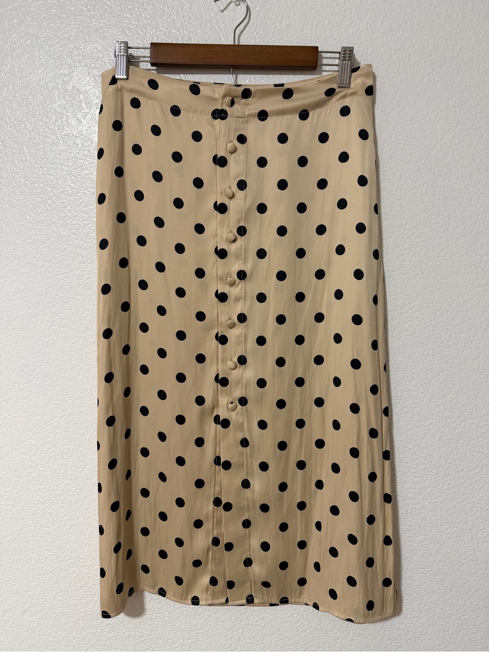 Free People Analise Polka Dot Satin Midi Skirt Cream Black Size 10
